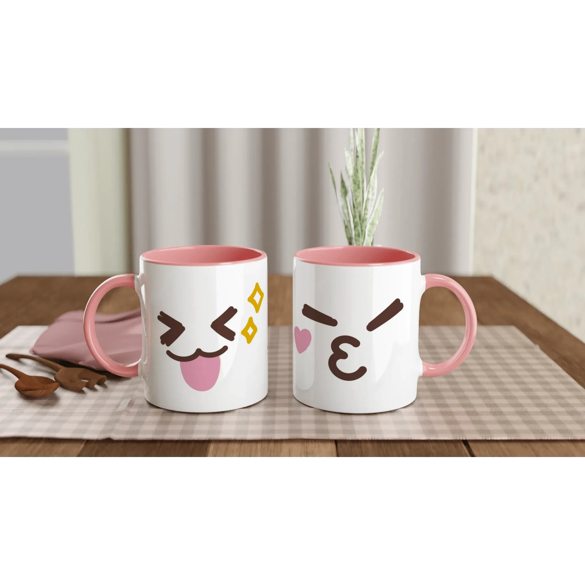 Cute Pink Ceramic Mug with Silly & Kissing Face