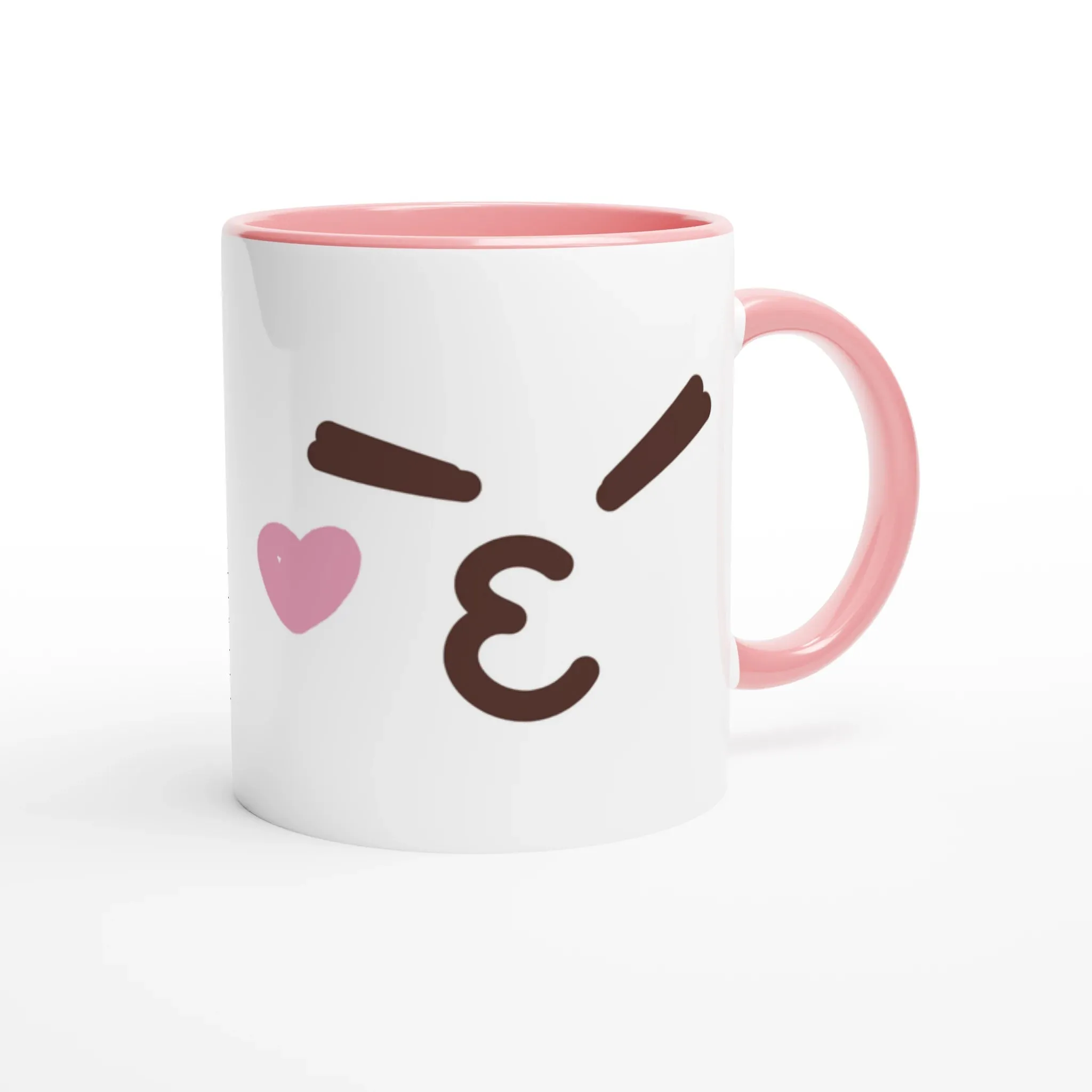 Cute Pink Ceramic Mug with Silly & Kissing Face