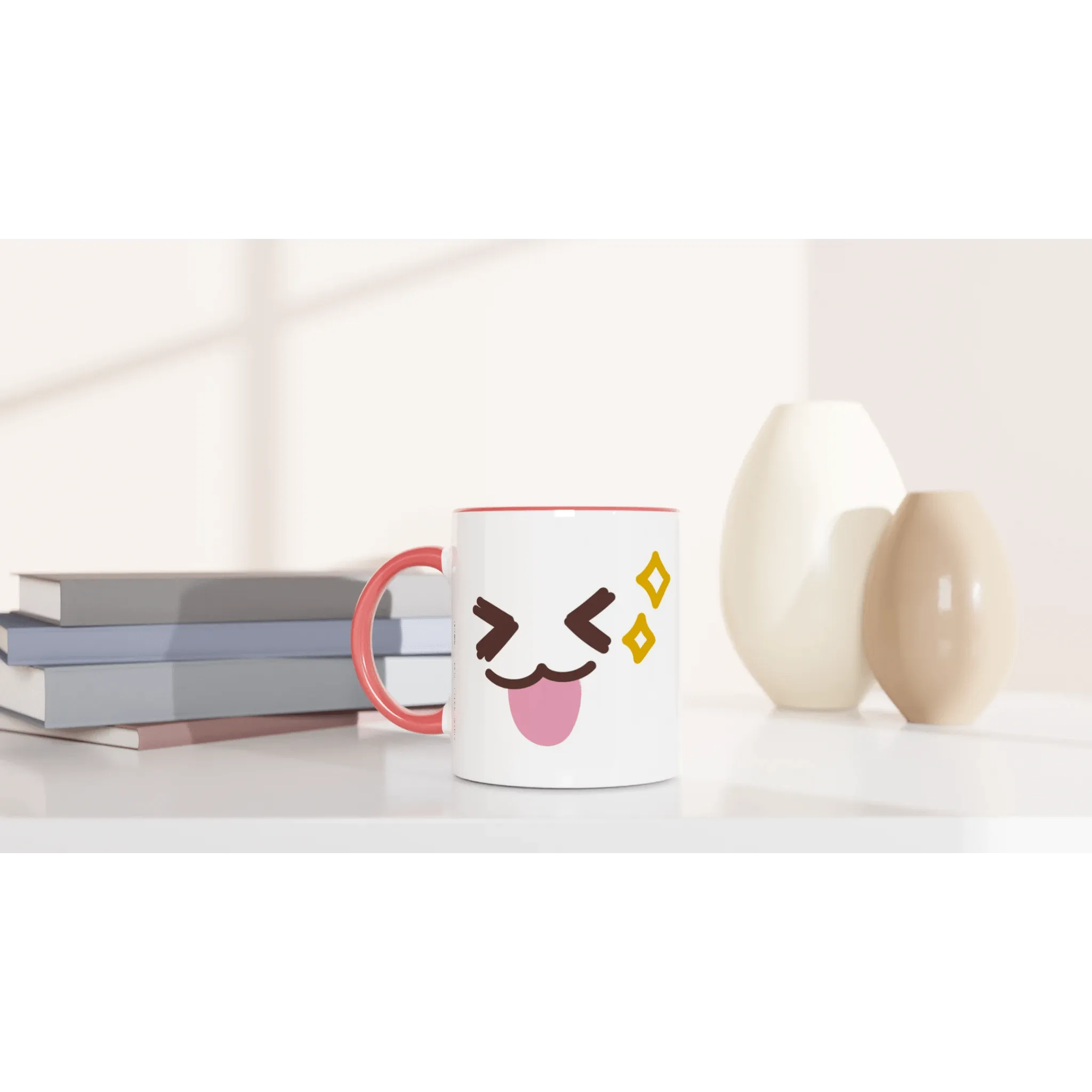 Cute Pink Ceramic Mug with Silly & Kissing Face