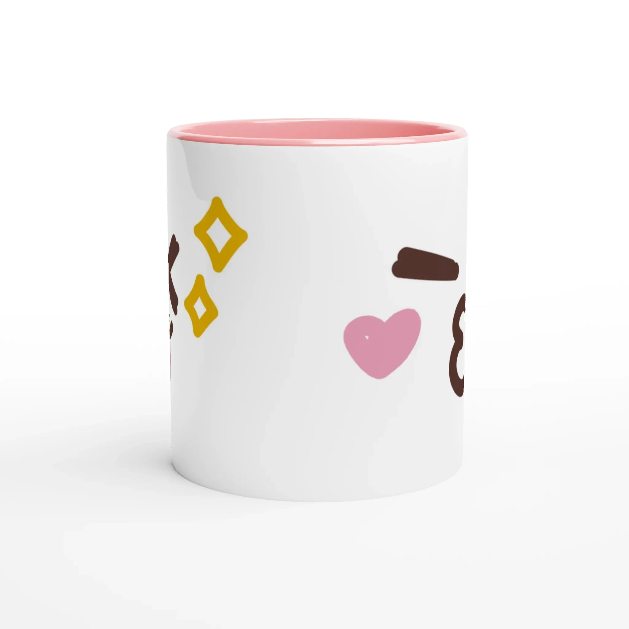 Cute Pink Ceramic Mug with Silly & Kissing Face