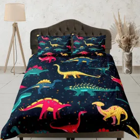 Dark blue dinosaur bedding, kids bedding full, cute duvet cover set, dinosaur nursery bed decor, colorful bedding, baby dinosaur, toddler