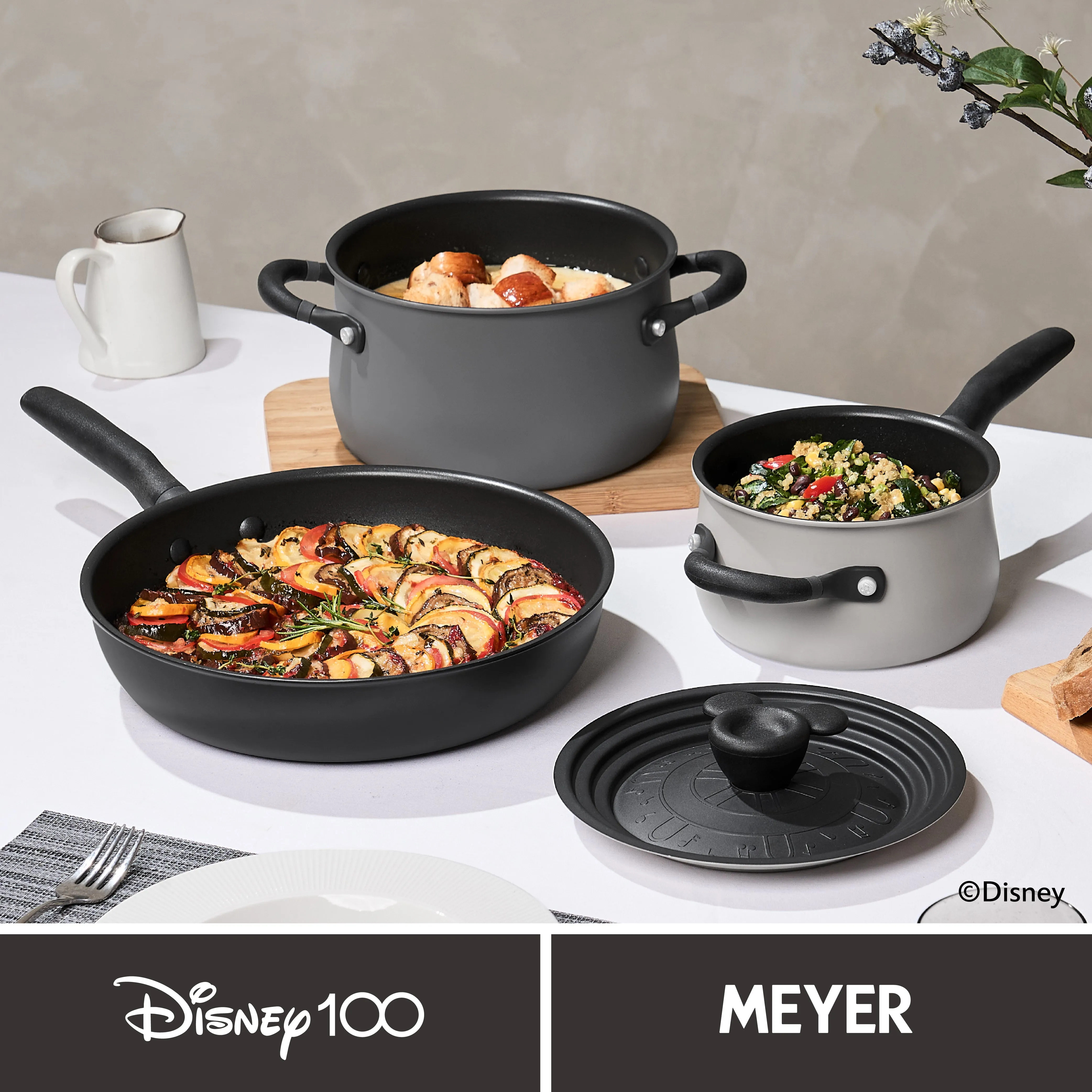 Disney 100 Anniversary Steamboat Willie Stackable Non-Stick Pan Set - 4 Pieces