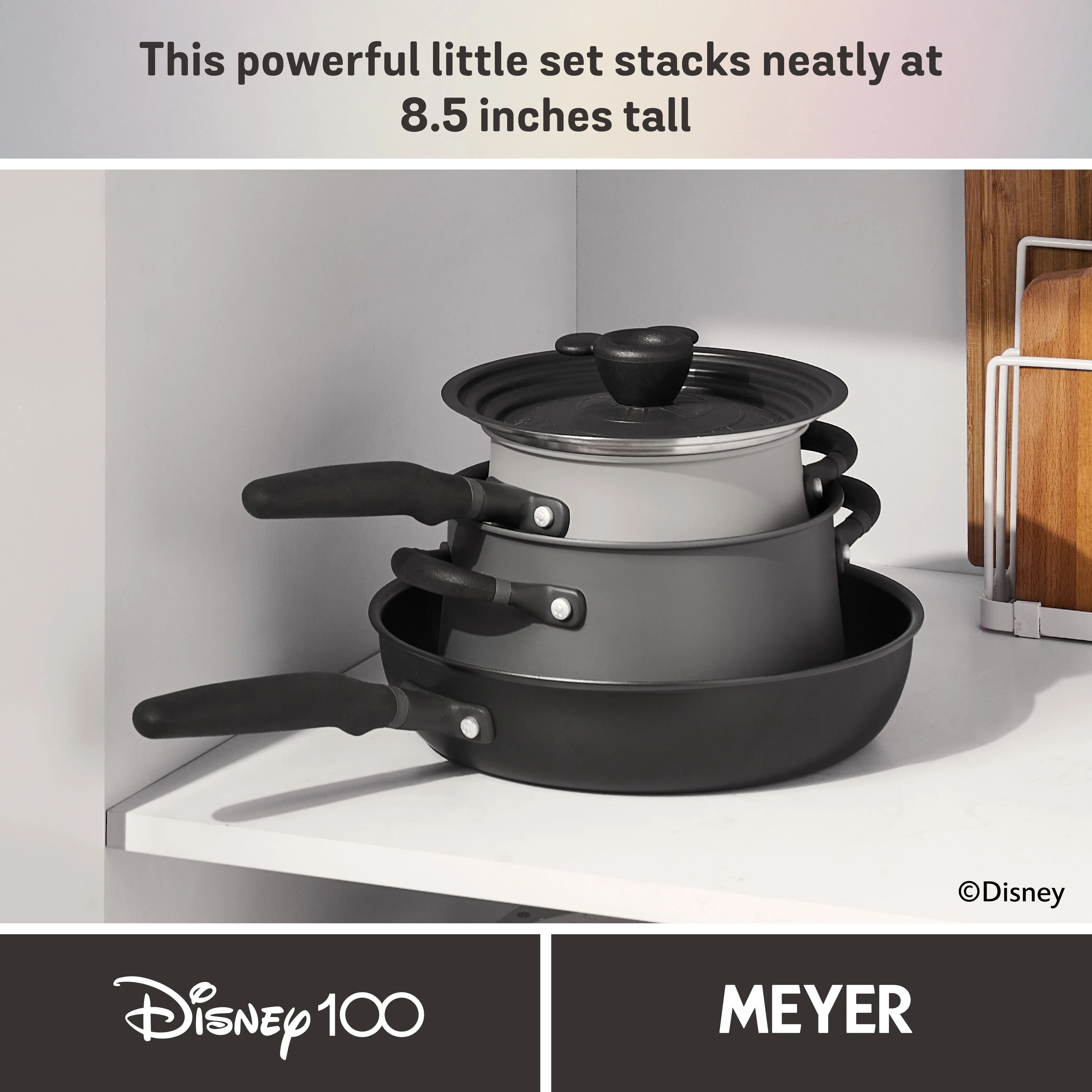 Disney 100 Anniversary Steamboat Willie Stackable Non-Stick Pan Set - 4 Pieces