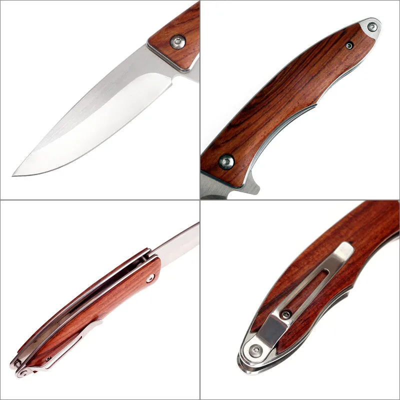 Durable 9Cr18Mov Folding Knife With Wooden Handle Outdoor Pocket Knife Tactical Hunting Survival Camping Edc Knife