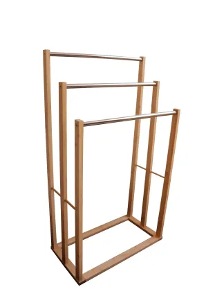 Eco-Friendly 3-Tier Bamboo Metal Towel Rack Freestanding