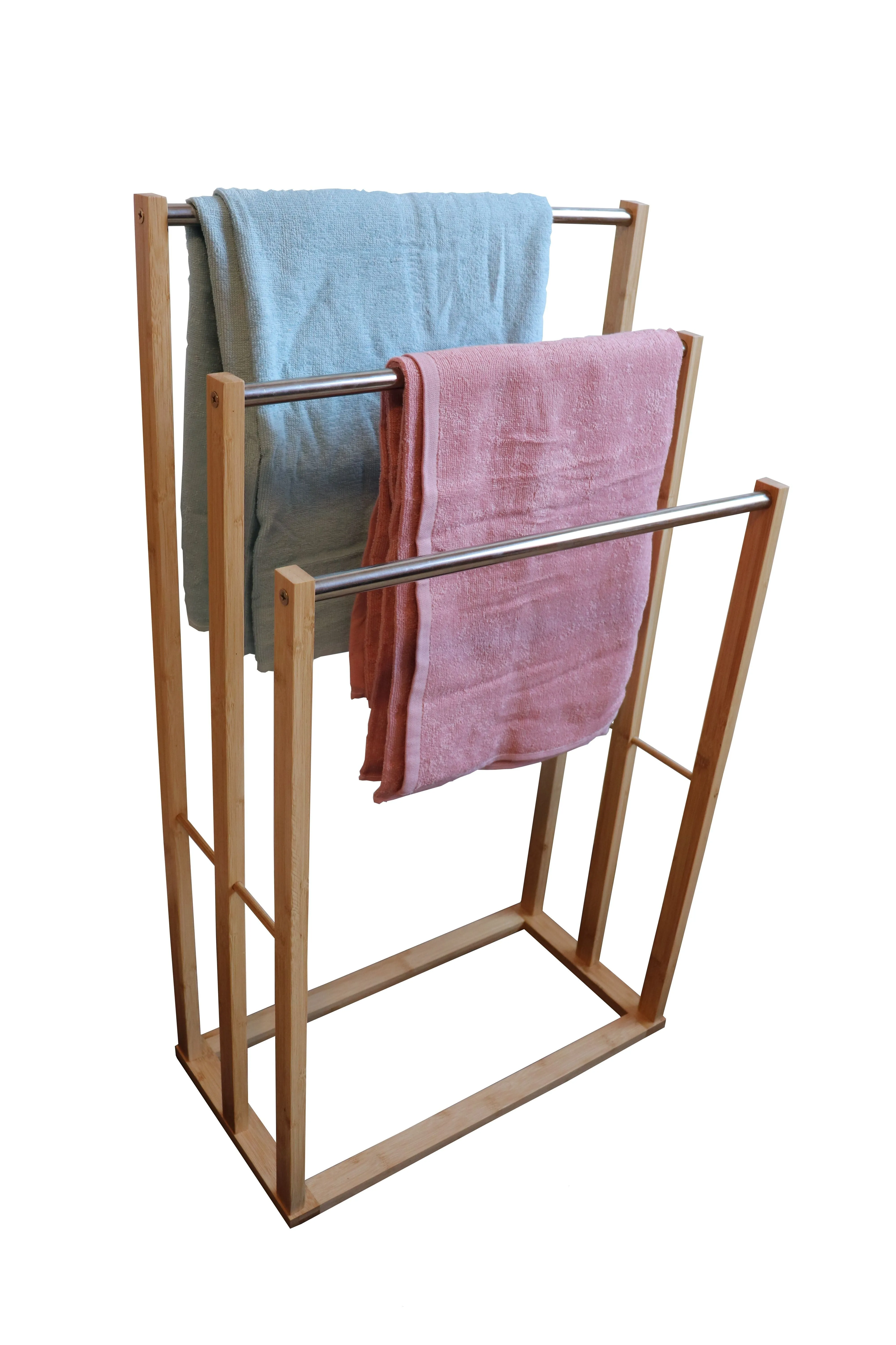 Eco-Friendly 3-Tier Bamboo Metal Towel Rack Freestanding