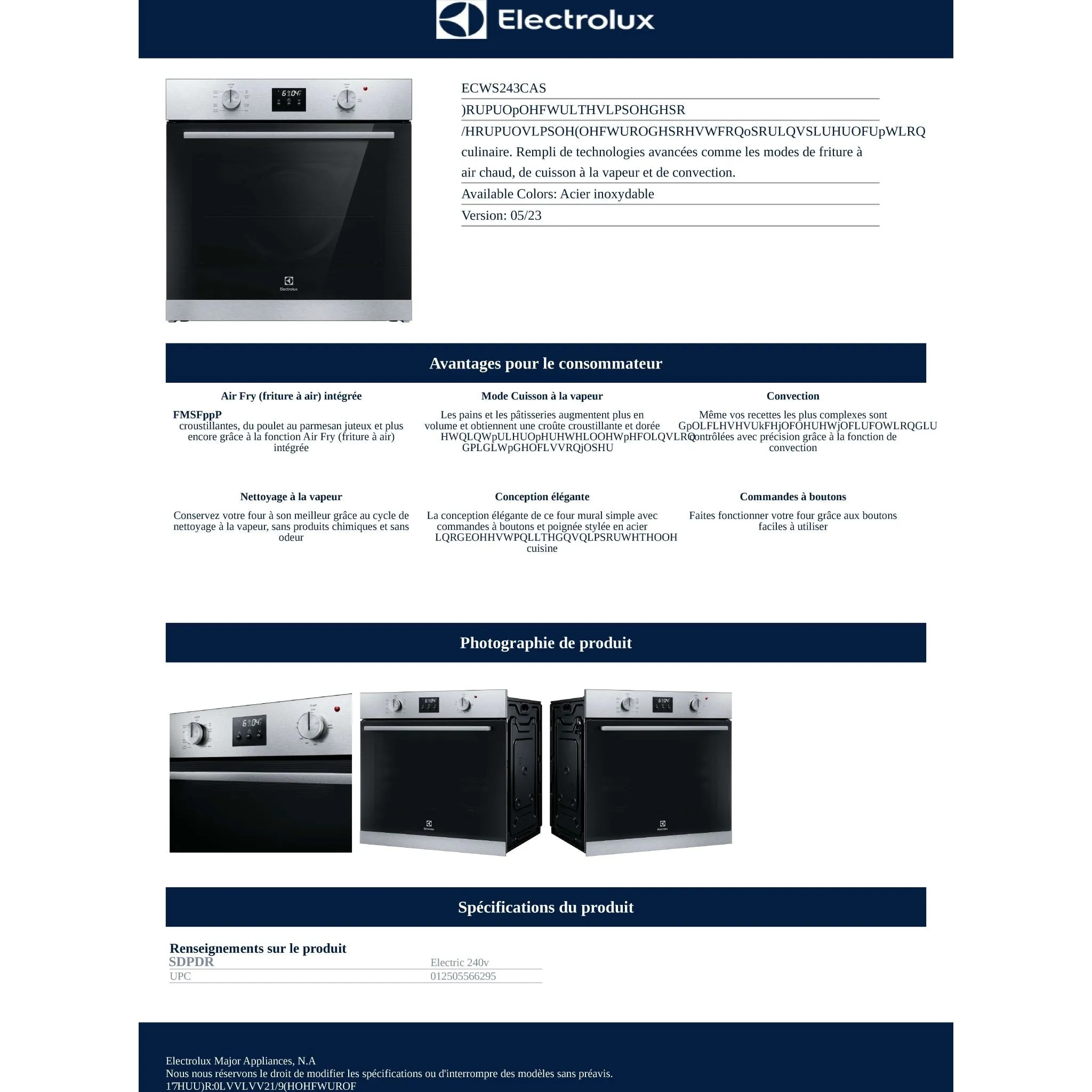 Electrolux 24" Wall Oven (ECWS243CAS) - Stainless Steel