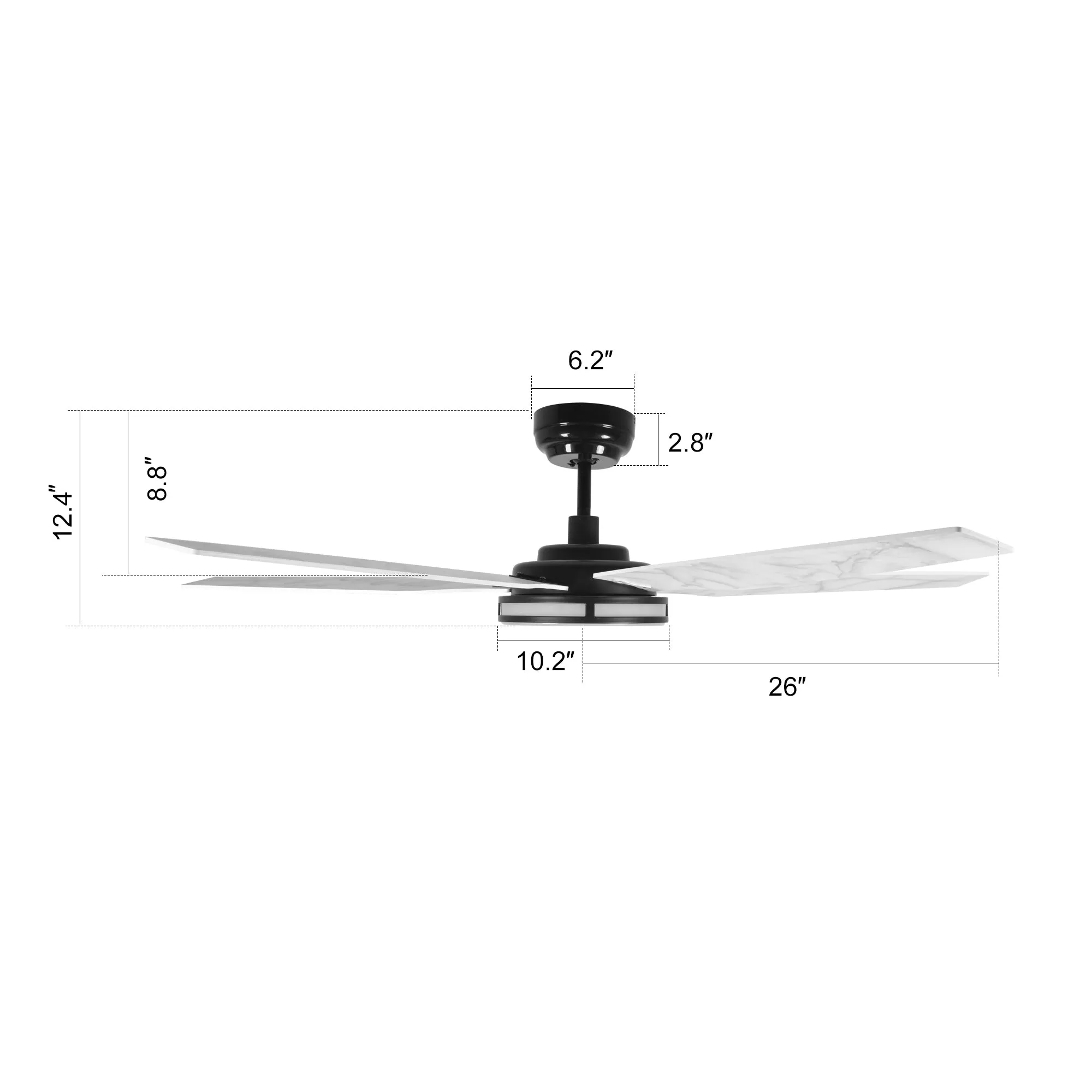 ELIRA 52 inch 5-Blade Smart Ceiling Fan with LED Light Kit & Remote - Black/Marble Pattern