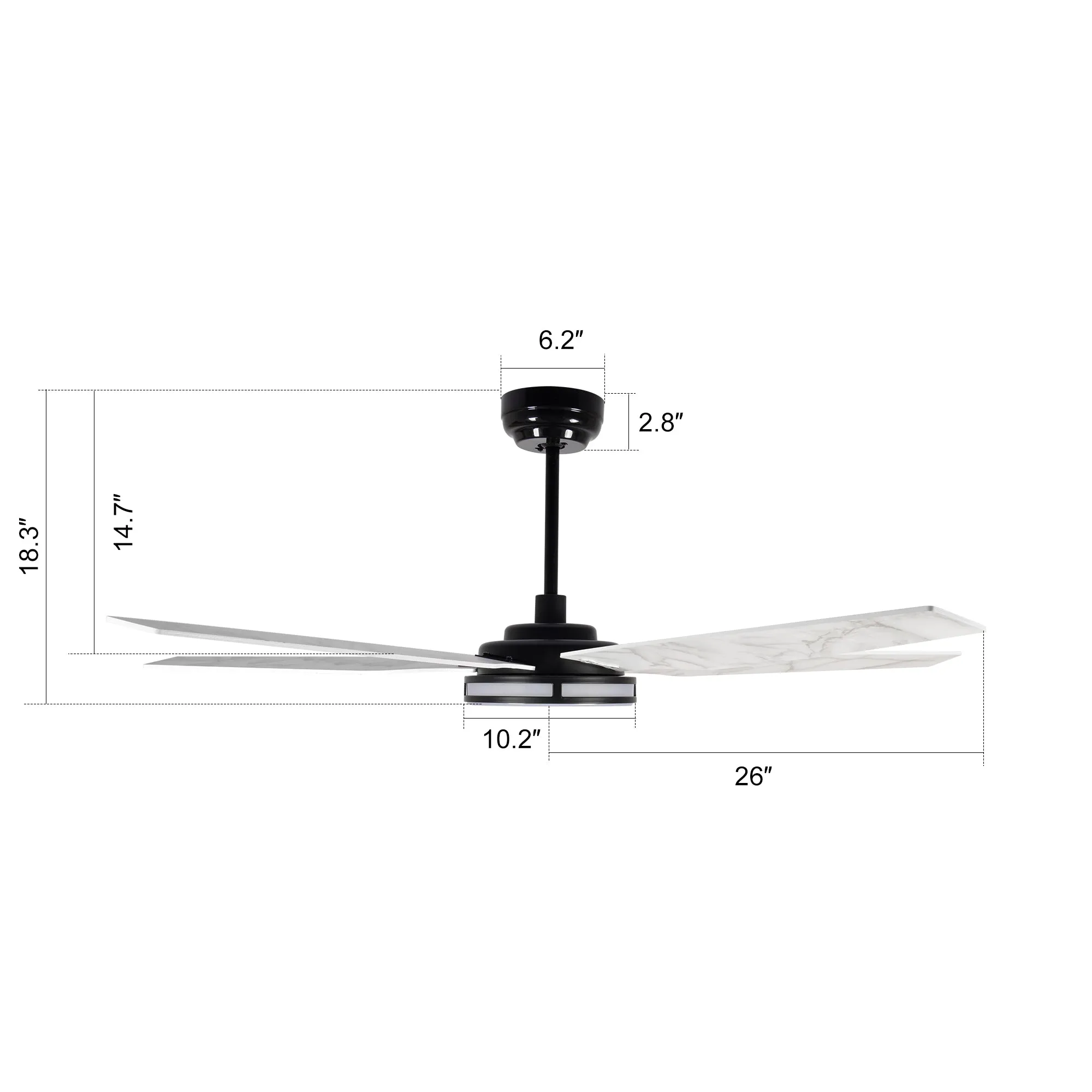 ELIRA 52 inch 5-Blade Smart Ceiling Fan with LED Light Kit & Remote - Black/Marble Pattern