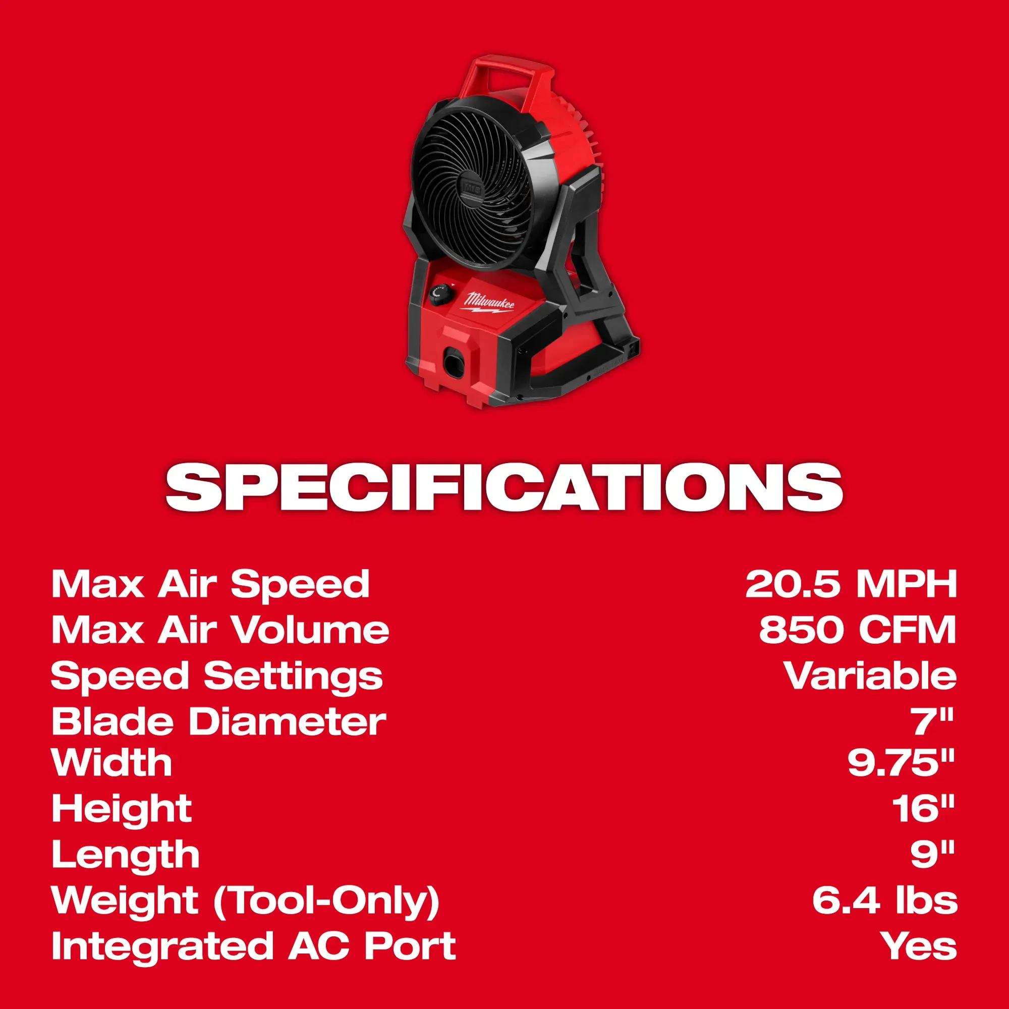 Fan - Milwaukee M18™ Brushless PACKOUT™ Fan, 0818-20