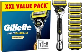 Gillette ProShield Power Men's Razor   9 Razor Blade Refills with Precision Trimmer, 5 Anti-Friction Razor Blades