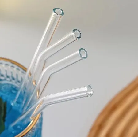 Glass Drinking Straws Curved & Straight Transparent Reusable   Cleaning Brush