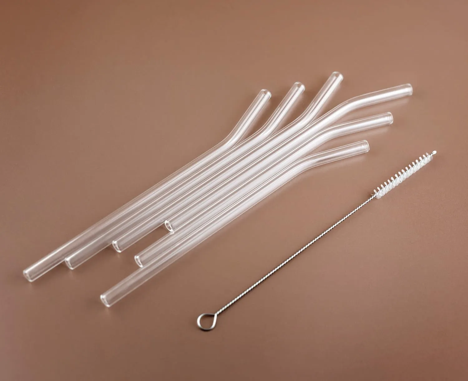 Glass Drinking Straws Curved & Straight Transparent Reusable   Cleaning Brush