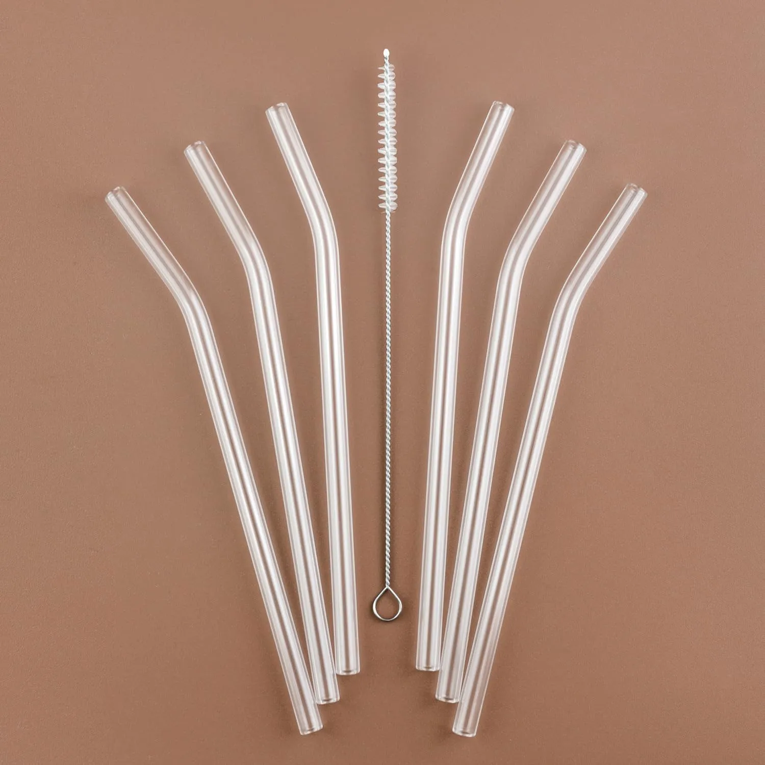 Glass Drinking Straws Curved & Straight Transparent Reusable   Cleaning Brush