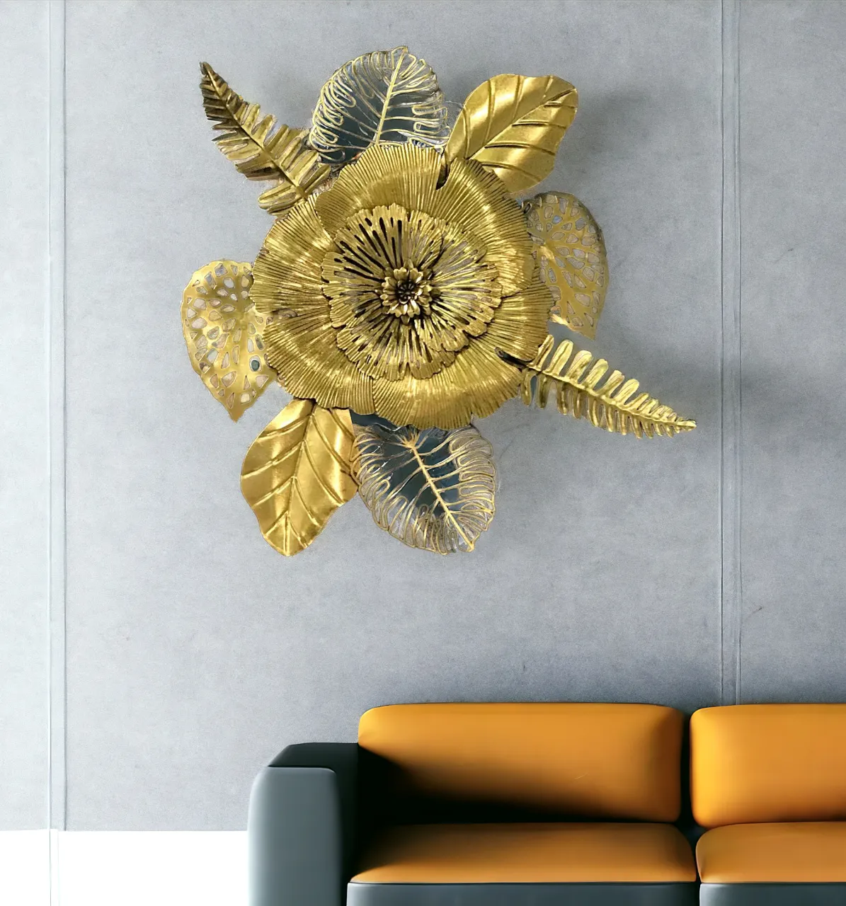 Golden Flower Metal Wall Hanging