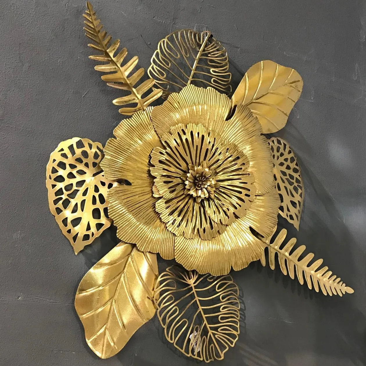 Golden Flower Metal Wall Hanging