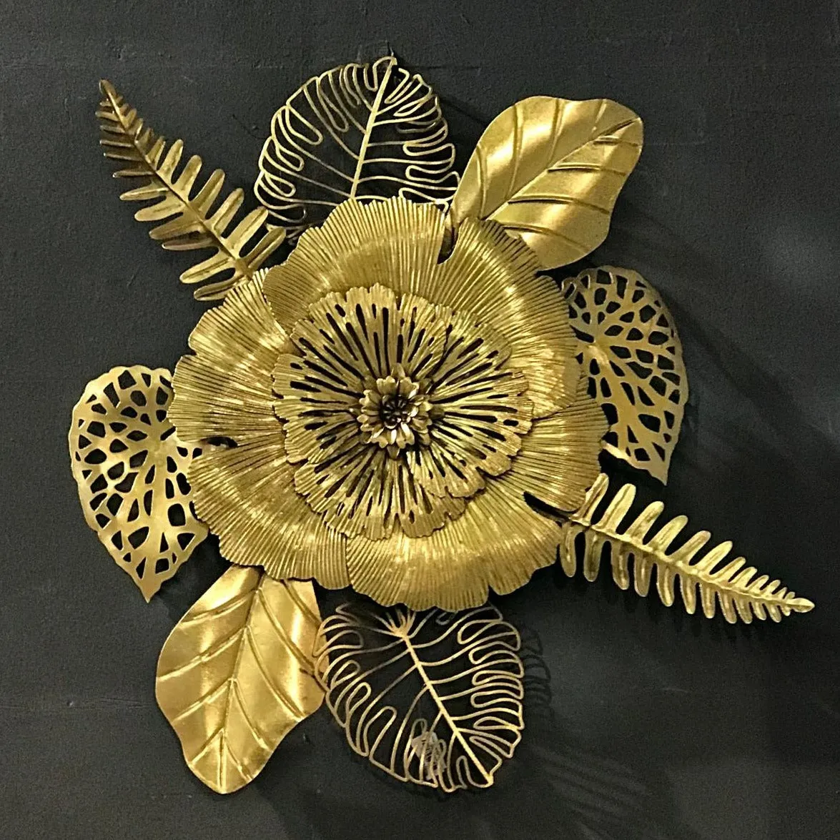 Golden Flower Metal Wall Hanging