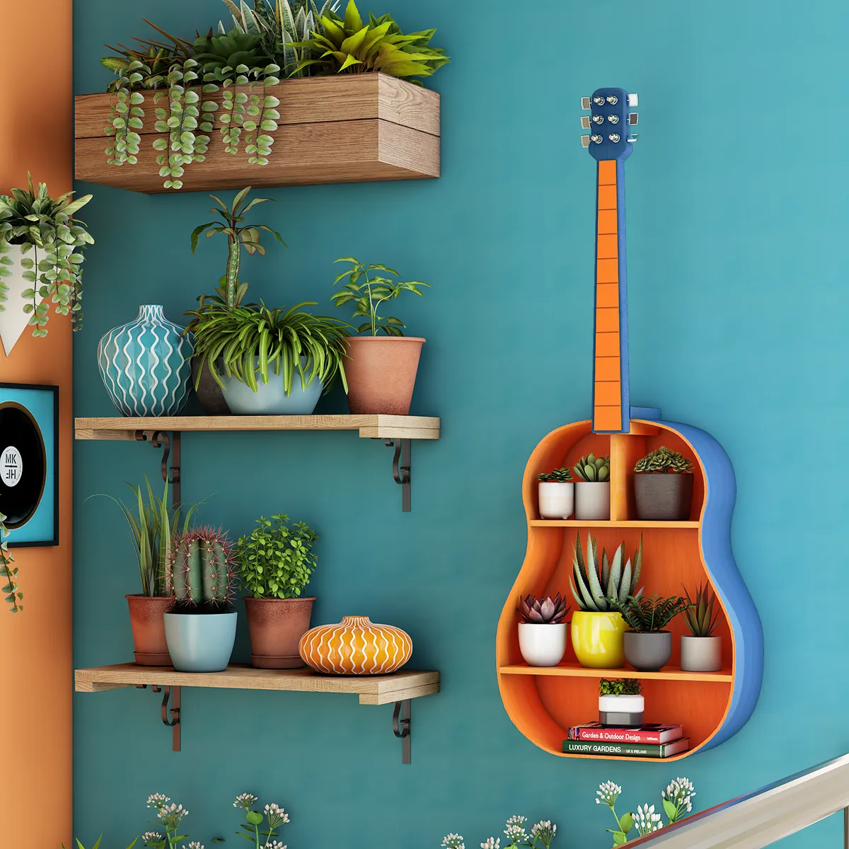 Handcrafted Guitar Shelf - Blue | With love from India