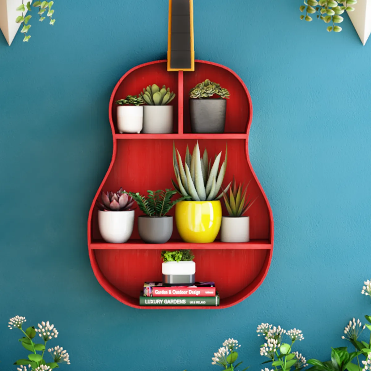 Handcrafted Guitar Shelf - Red | With love from India