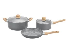 HUDSON Aluminum and Ceramic Nonstick Covered 5 Pc Stockpots and Frypan Set Frypan Set. Granite Grey