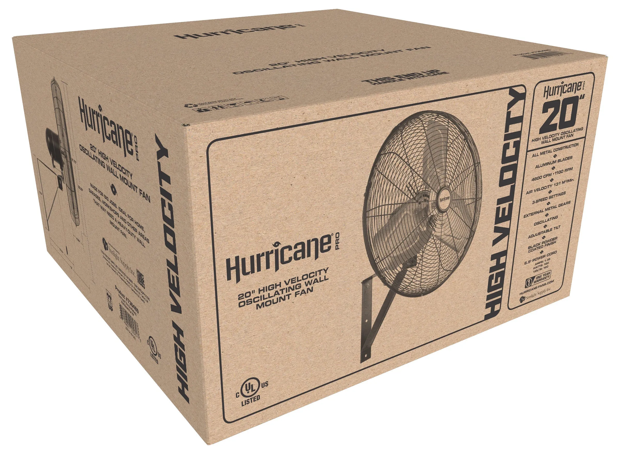 Hurricane Pro 20" Commercial Grade Oscillating Wall Mount Fan