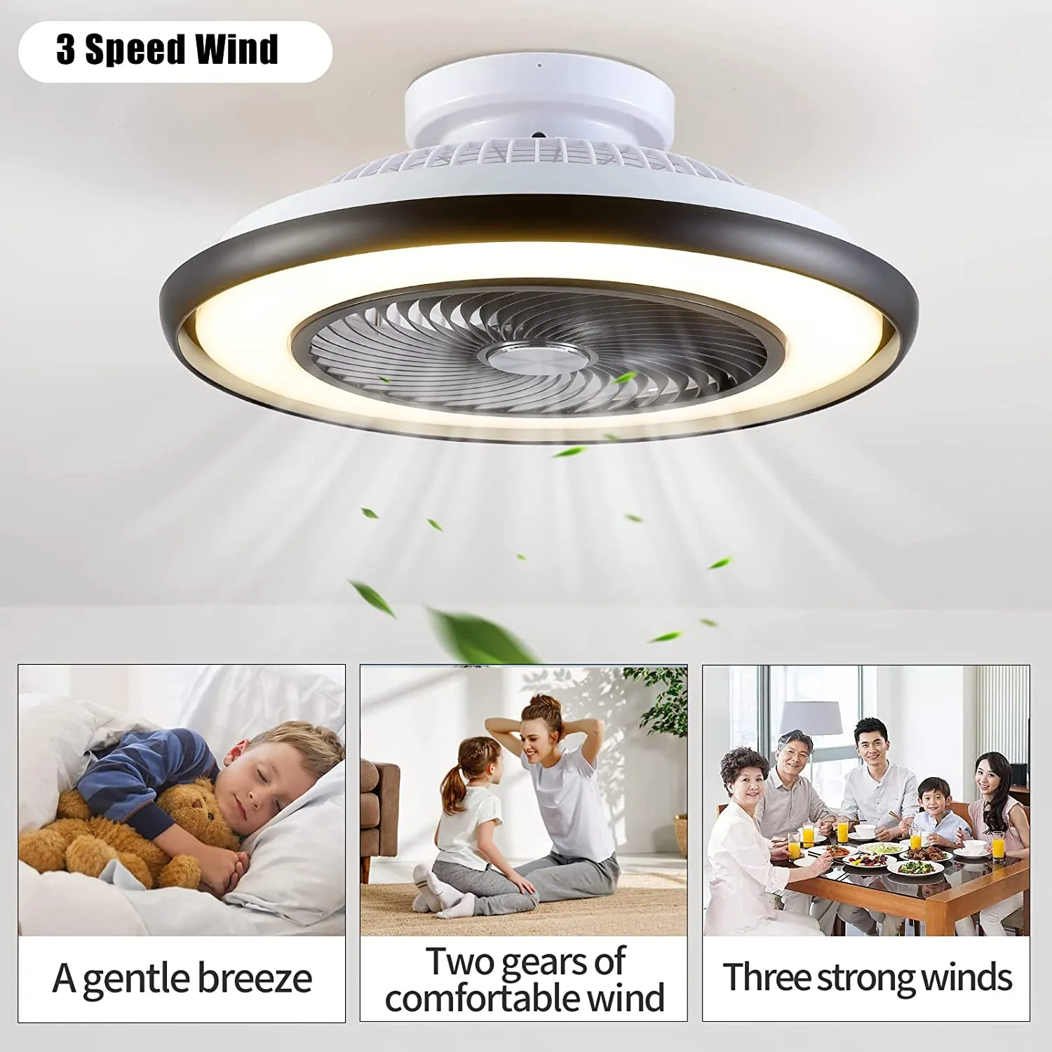 ITEM# 0141   Ceiling Fans With Lights And Remote Control, Modern Low Profile Bladeless Small Ceiling Fan, Flush Mount Enclosed Ceiling Fans (Watch Video)