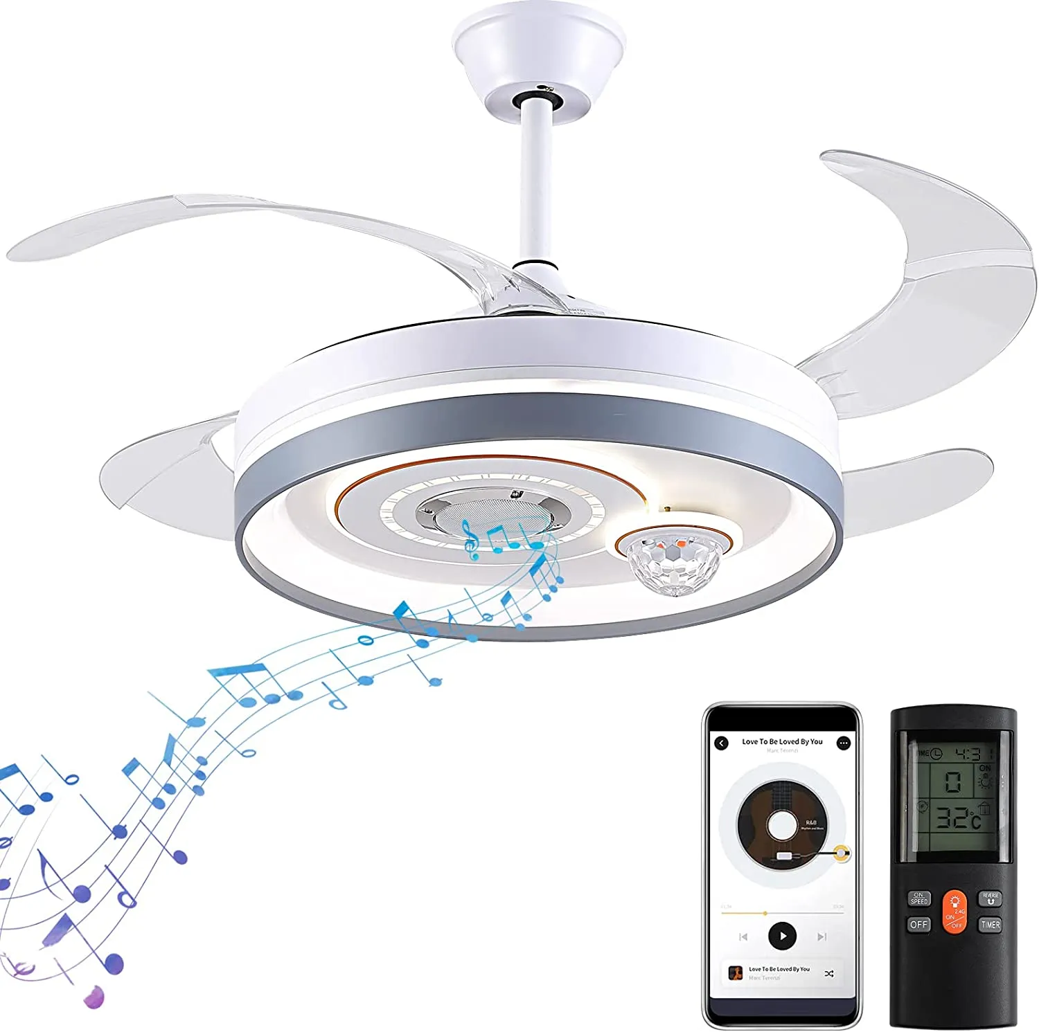 ITEM# 0141   Ceiling Fans With Lights And Remote Control, Modern Low Profile Bladeless Small Ceiling Fan, Flush Mount Enclosed Ceiling Fans (Watch Video)