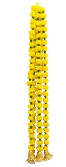 KAAS Artificial Handmade Small jhandu Flower Garland Toran for Door Entrance Home Decoration Hanging, Festivals, Diwali, Ganpati, House Warming, Pooja, onam, Office - 6 pcs (Yellow)