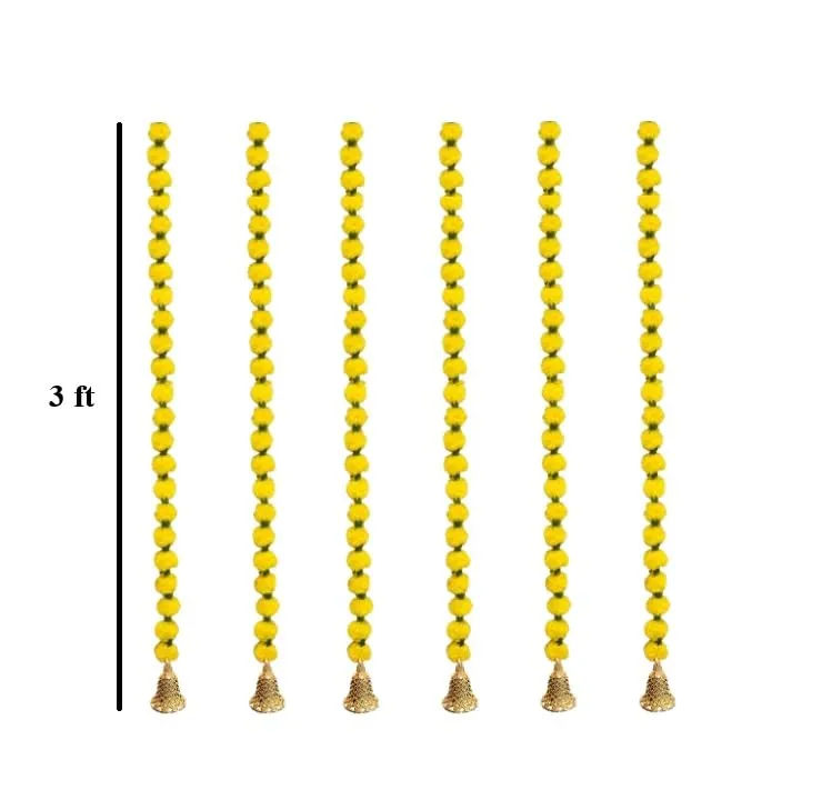 KAAS Artificial Handmade Small jhandu Flower Garland Toran for Door Entrance Home Decoration Hanging, Festivals, Diwali, Ganpati, House Warming, Pooja, onam, Office - 6 pcs (Yellow)