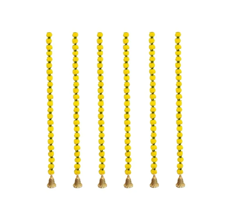 KAAS Artificial Handmade Small jhandu Flower Garland Toran for Door Entrance Home Decoration Hanging, Festivals, Diwali, Ganpati, House Warming, Pooja, onam, Office - 6 pcs (Yellow)