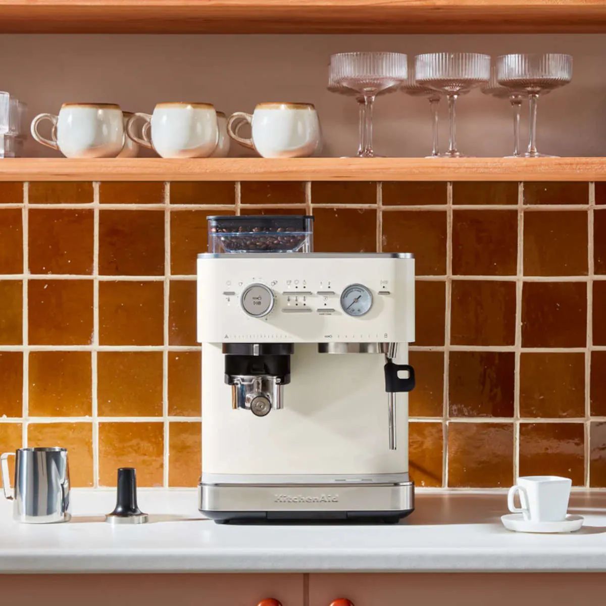 KitchenAid Semi Automatic Espresso Machine with Grinder White