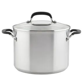 KitchenAid Stainless Steel Stockpot with Measuring Marks and Lid, 8-Quart, Brushed Stainless Steel