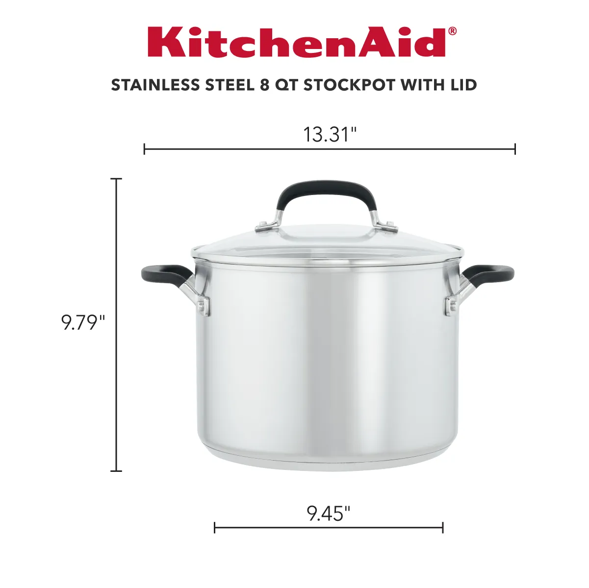 KitchenAid Stainless Steel Stockpot with Measuring Marks and Lid, 8-Quart, Brushed Stainless Steel