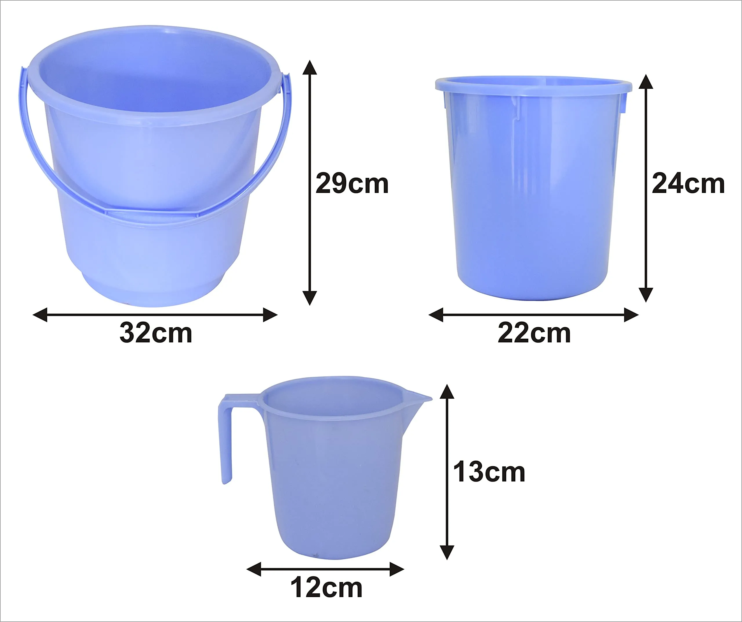 Kuber Industries 3 Pieces Plastic Bucket, Mug & Dustbin Set (Blue)