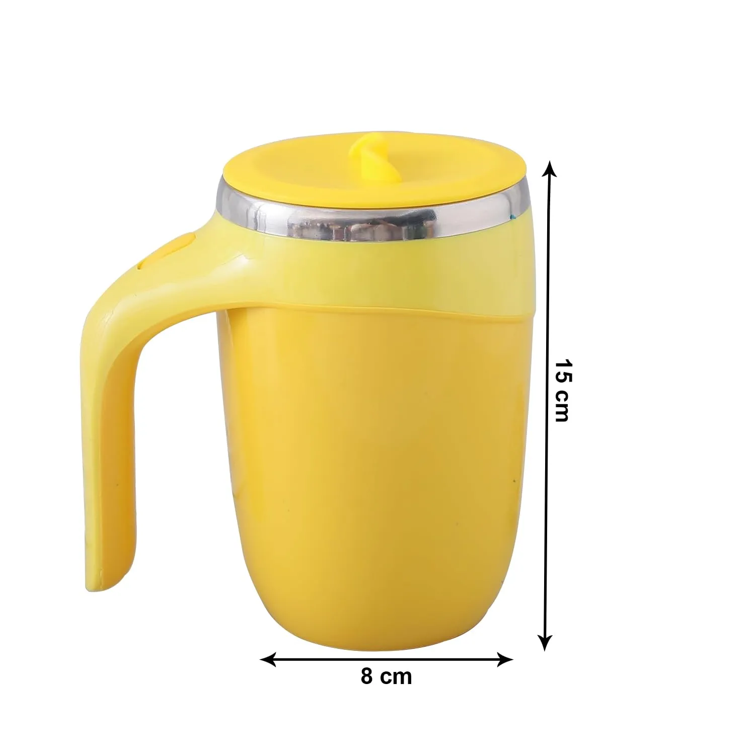 Kuber Industries Anti-Fall Insulated Coffee Mug with Suction Bottom | Leak-Proof Stainless Steel Tumbler | Coffee Mug with Lid and Handle | 500 ML | Yellow