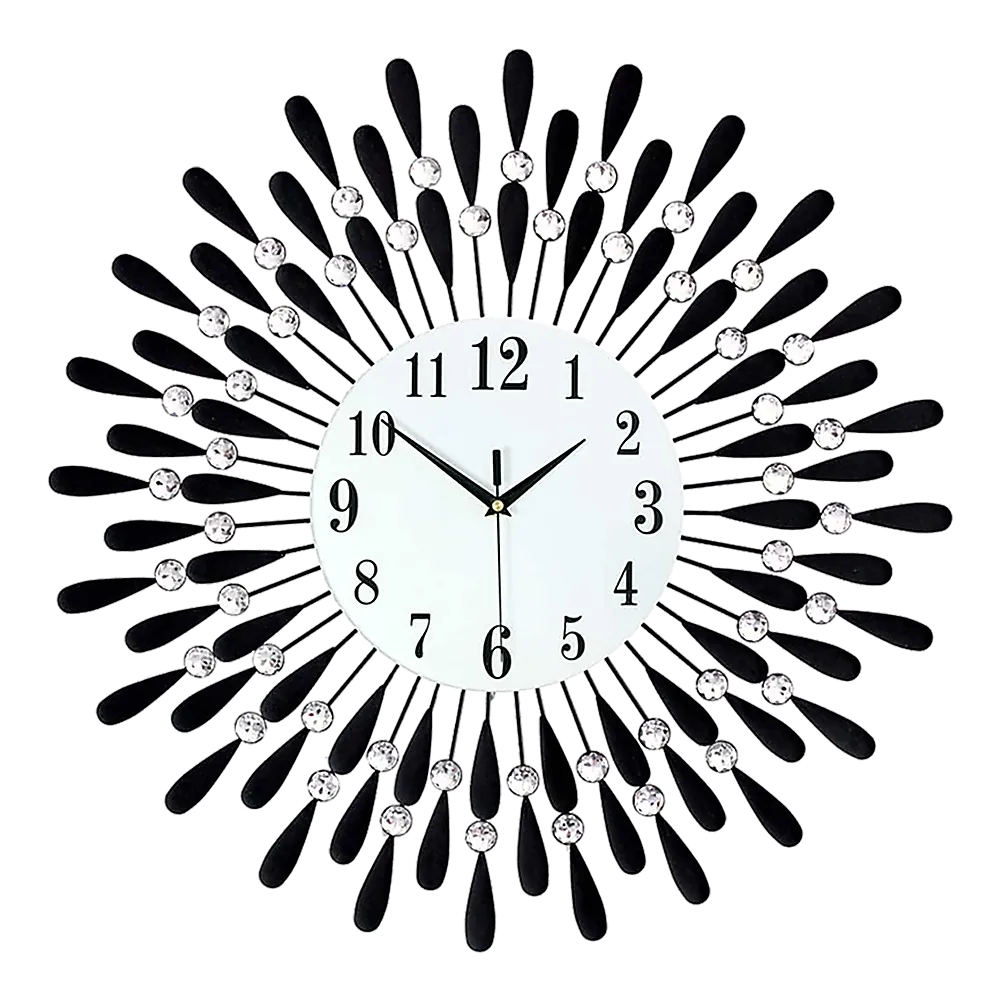 Large Modern 3D Crystal Wall Clock Luxury Art Metal Round Home Decor