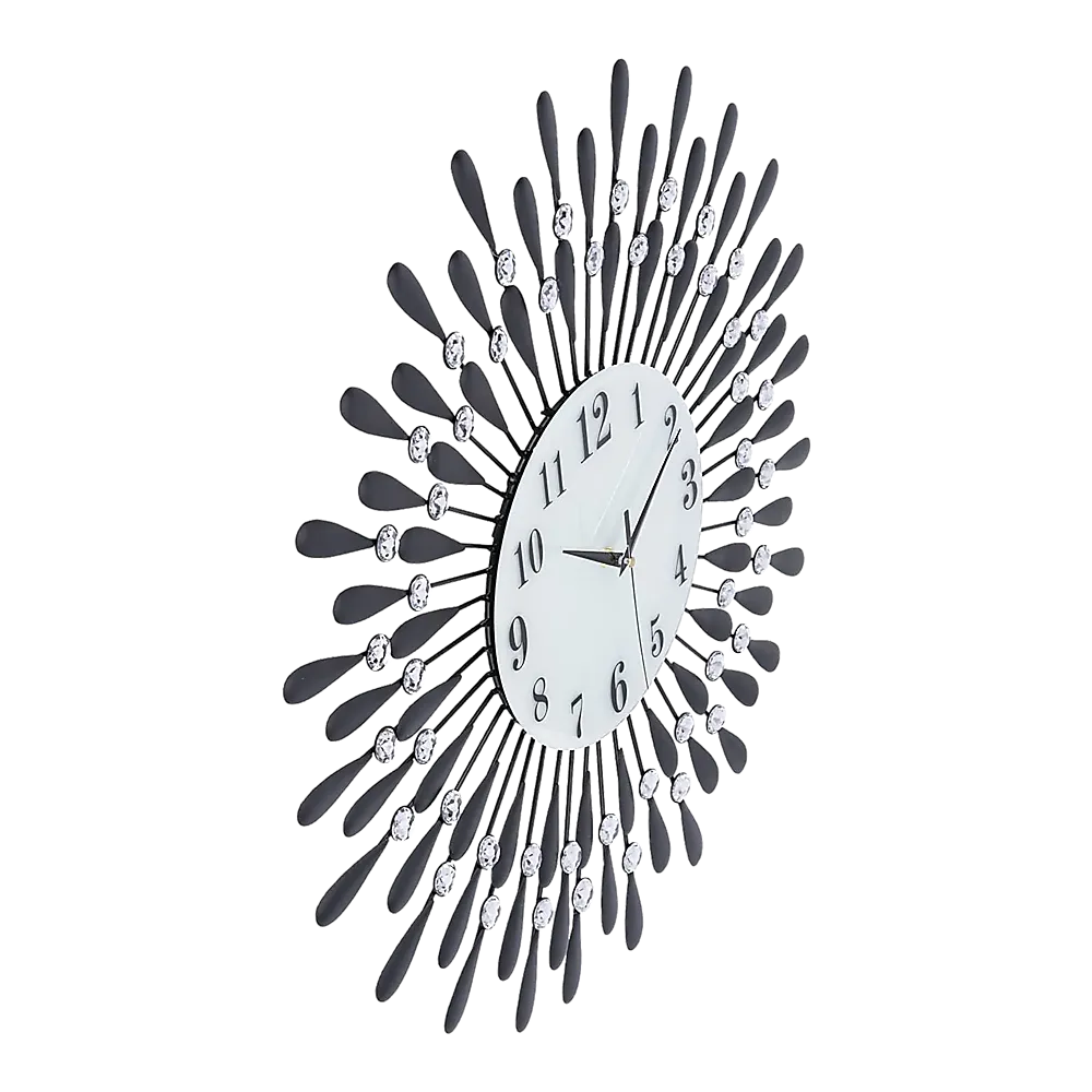 Large Modern 3D Crystal Wall Clock Luxury Art Metal Round Home Decor