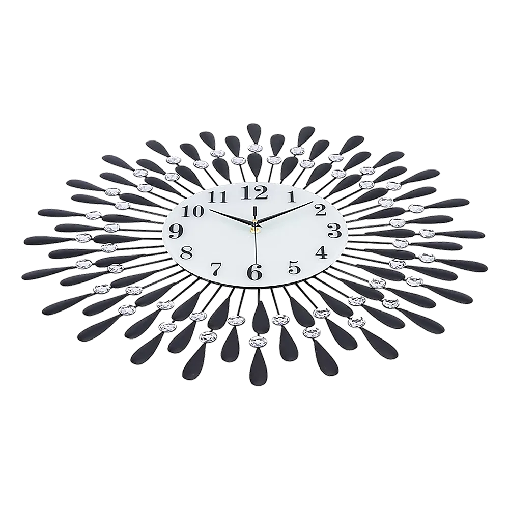 Large Modern 3D Crystal Wall Clock Luxury Art Metal Round Home Decor