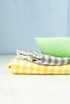 Linen Check Tea Towels - Dijon & Slate Gray