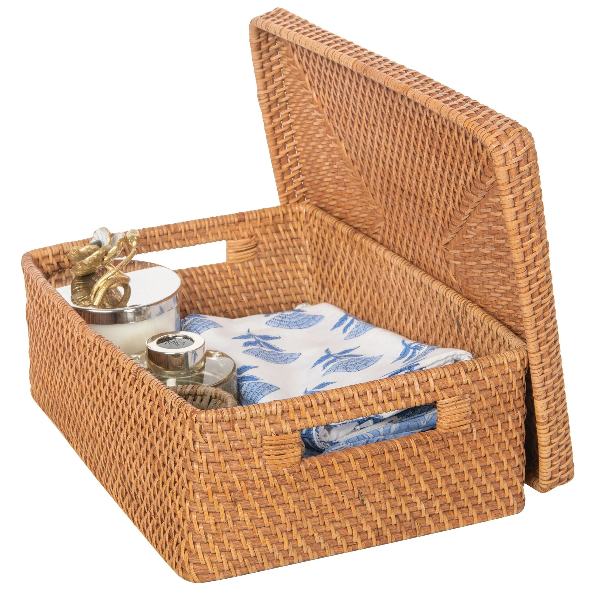 Loma Rectangular Rattan Storage Box and Decorative Shelf Storage Basket with Lid