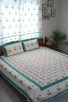 Lotus Dreams Hand Block Printed Cotton Percale Bedsheet