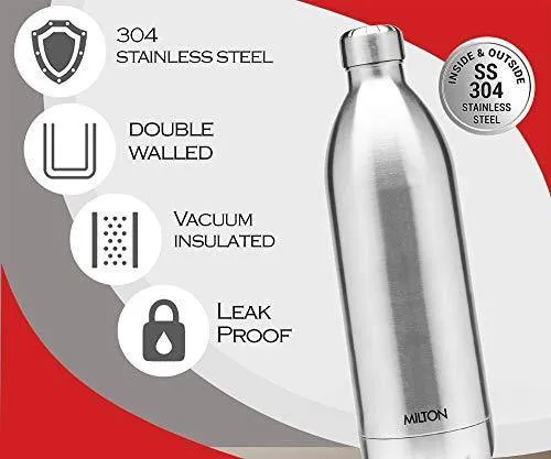 Milton Thermosteel Duo DLX 1800 Stainless Steel Water Bottle, 1.8 Liters, Silver