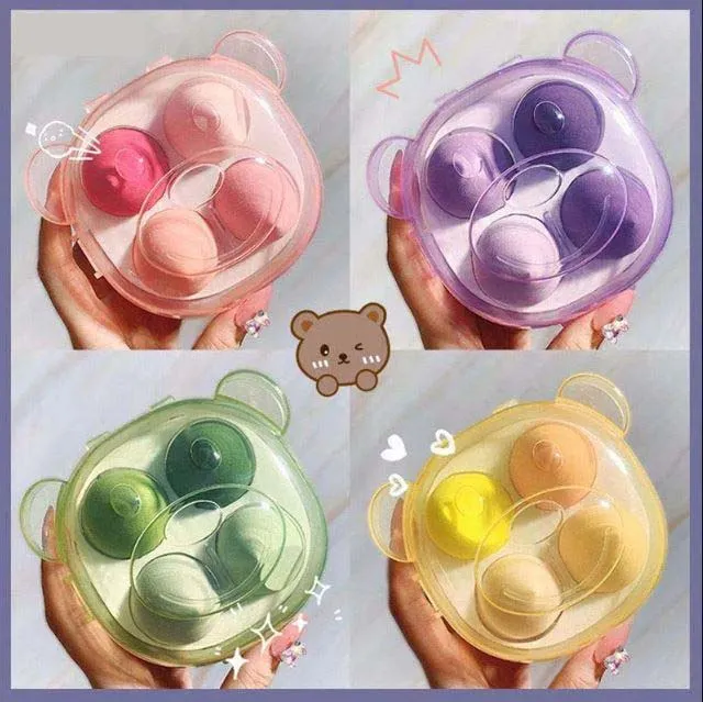 Miss Beauty New 1 Box 4pcs Transparent Bear Box Pack Makeup Sponge 4 Color Beauty Sponges Cosmetics Puff