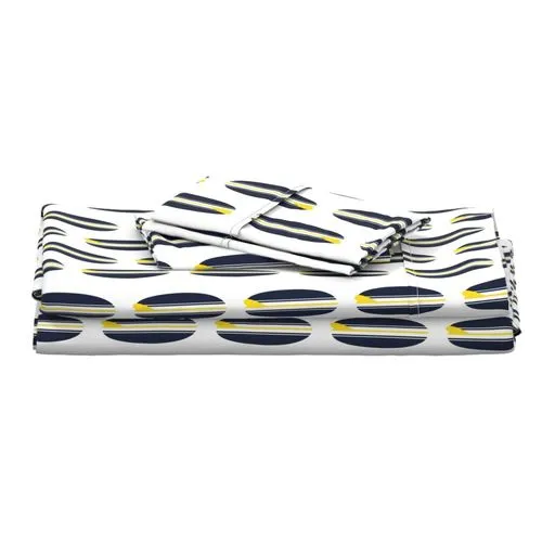 Navy Blue, White and Yellow Classic Surfboards Sheet Set from Surfer Bedding™️ Medium Scale