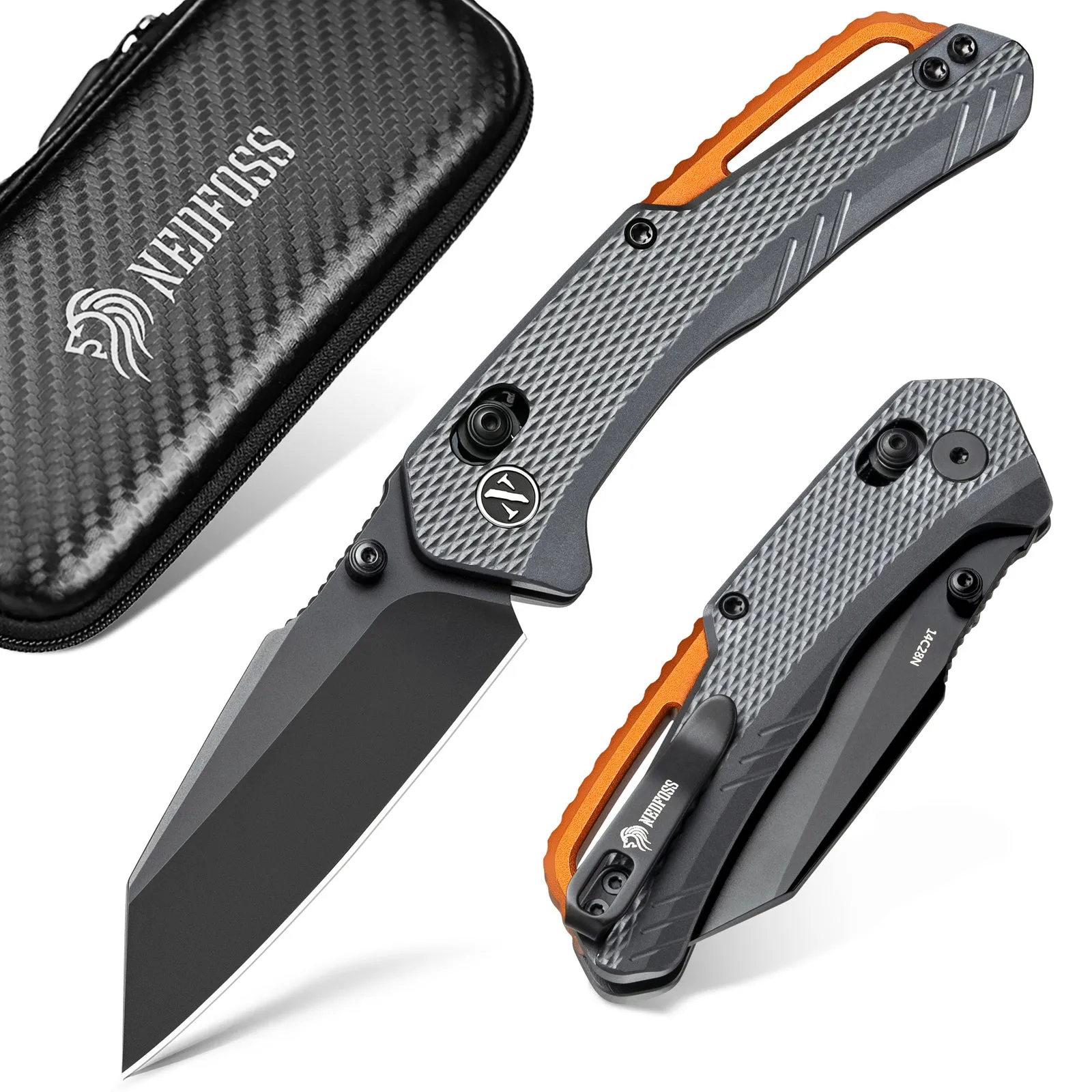 NedFoss NILE CROCODILE Pocket Knife, 2.95" 14C28N Steel Tanto Blade Axis Lock EDC Folding Knife, Lightweight Aluminum Handle, Reversible Deep Pocket Clip, Tactical Knife Gifts for Men Women(Black)