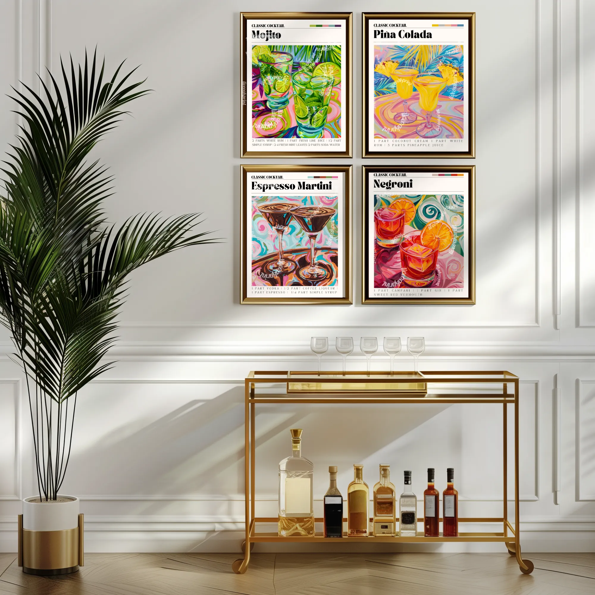 Negroni Print - Negroni Cocktail Wall Art - Bar Cart Art - Classic Cocktail Prints -Negroni Cocktail Recipe - Cocktail Print Set