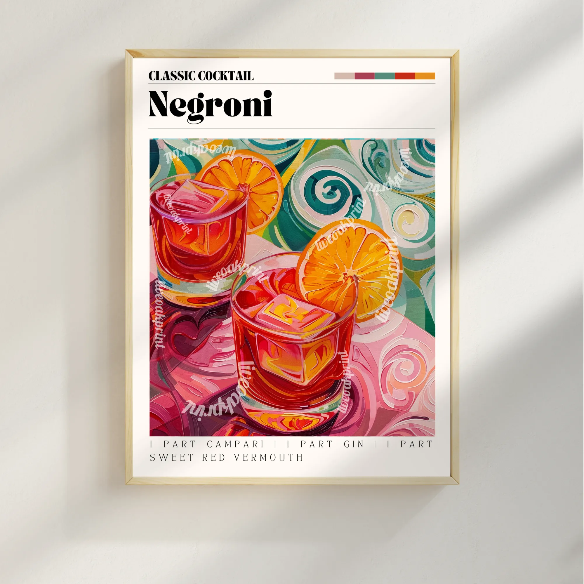 Negroni Print - Negroni Cocktail Wall Art - Bar Cart Art - Classic Cocktail Prints -Negroni Cocktail Recipe - Cocktail Print Set