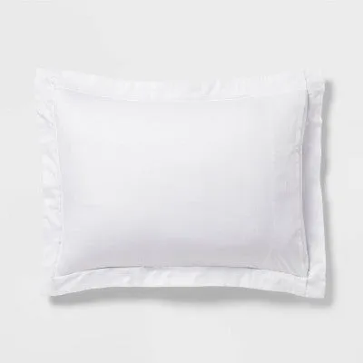 New - Threshold Duvet Cover Set Cotton Sateen Embroidered, White/Light Gray, King