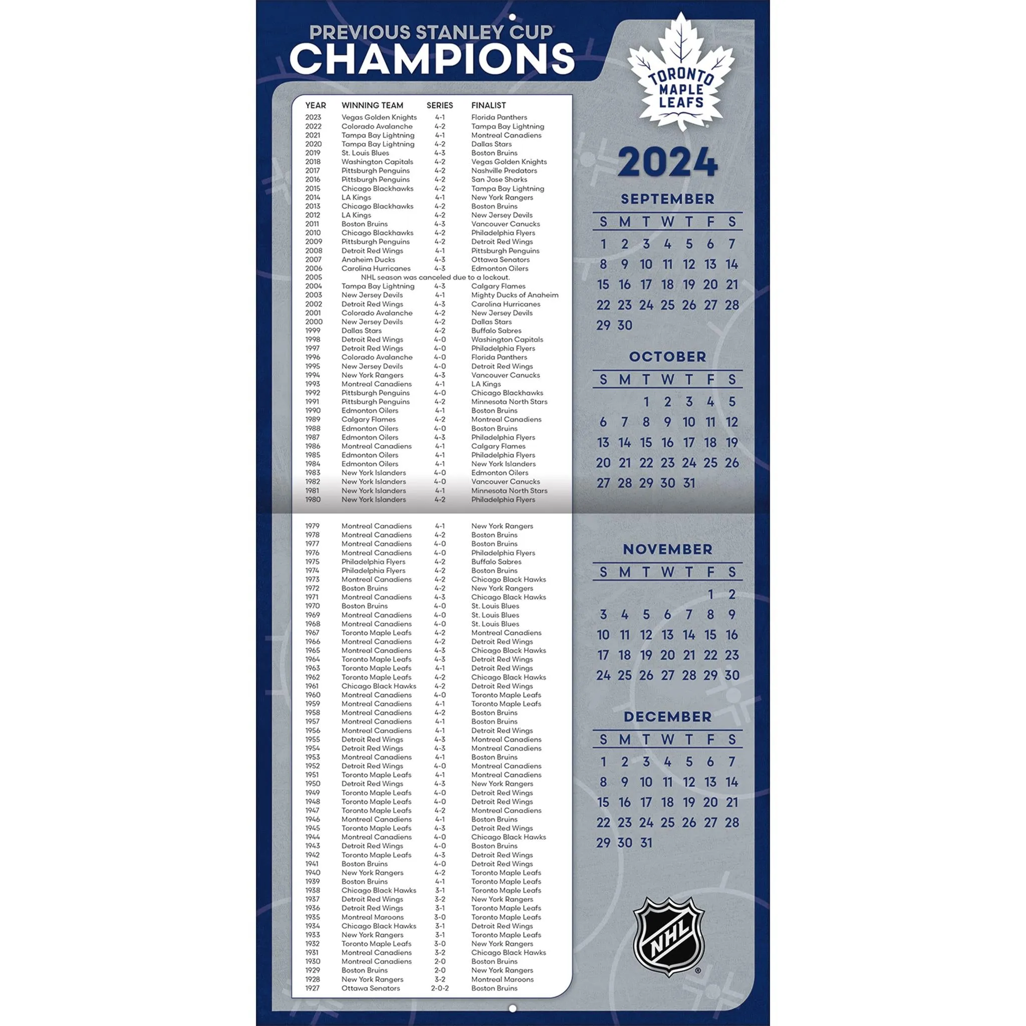 NHL Toronto Maple Leafs Wall 2025 Calendar