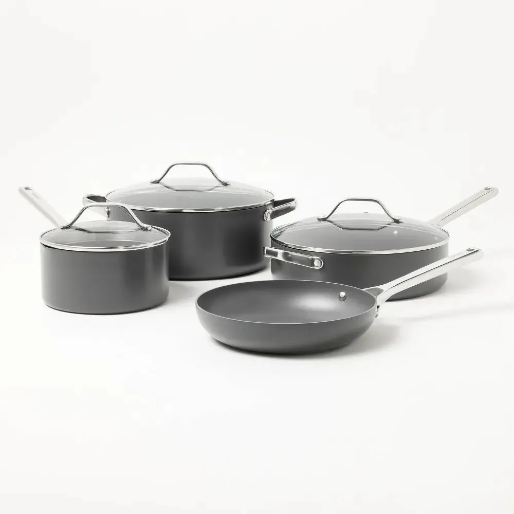 Open Box - 7pc Nonstick Hard Anodized Aluminum Cookware Set Dark Gray - Figmint